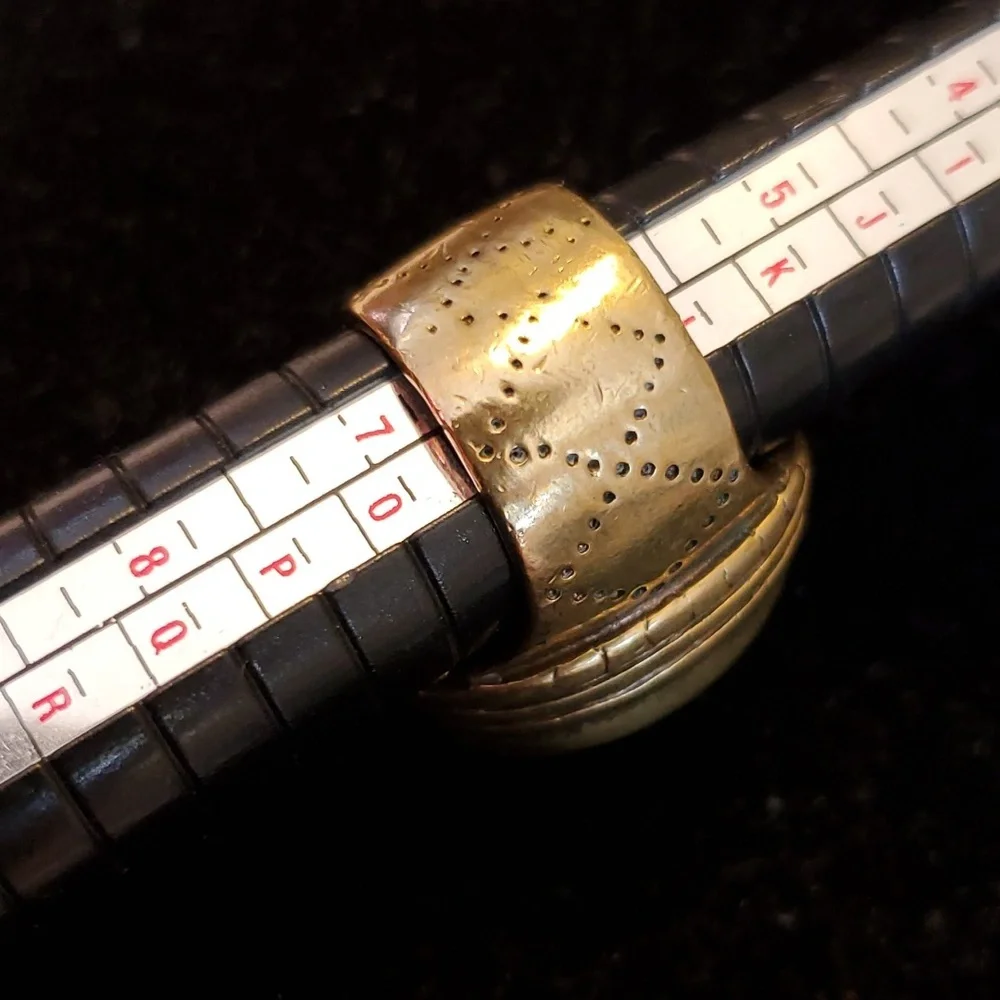 Brass tone men's ring with large brown cabochon size 6 1/2